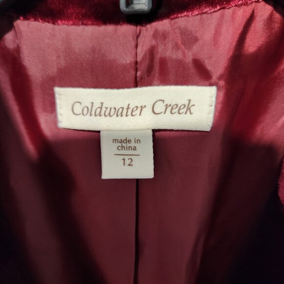 Coldwater Creek Velvet Style Rich Burgundy Color Floral Blazer Jacket - Size 12 - Picture 2 of 11